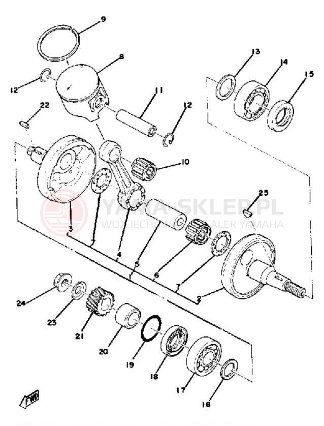 Schemat "Wał korbowy, tłok" do Yamaha YZ100E