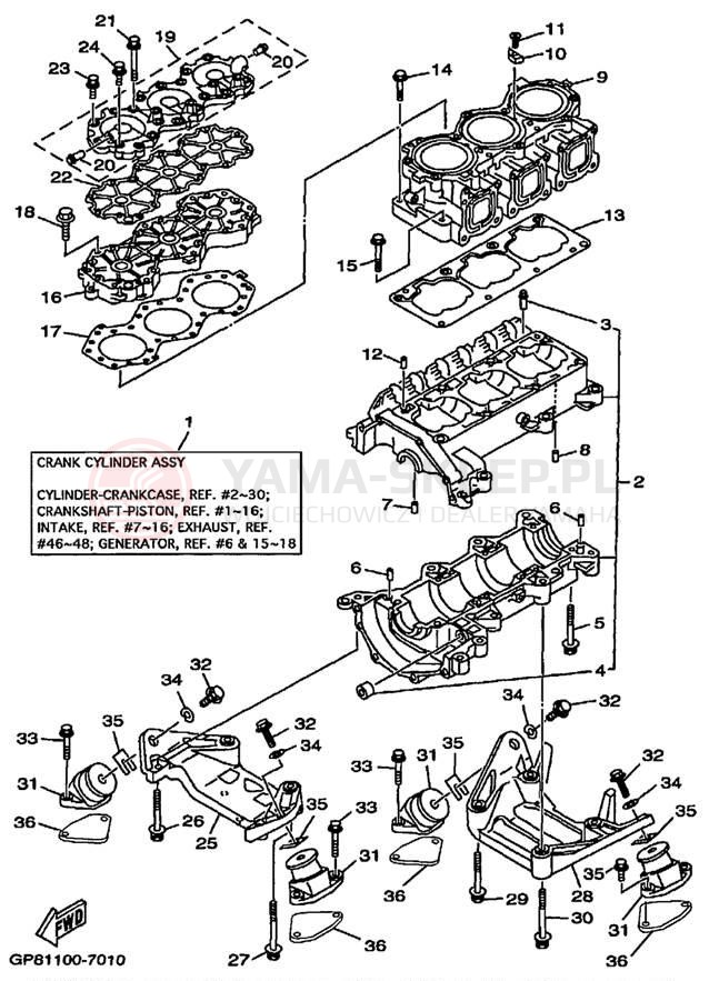 Schemat "cylinder, obudowa silnika" do Yamaha LX2000 LST1200AA
