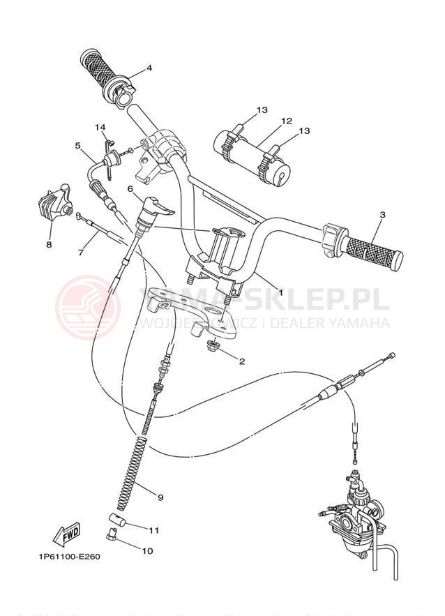 Schemat "Kierownica i osprzęt" do Yamaha TT-R50E TTR50EW