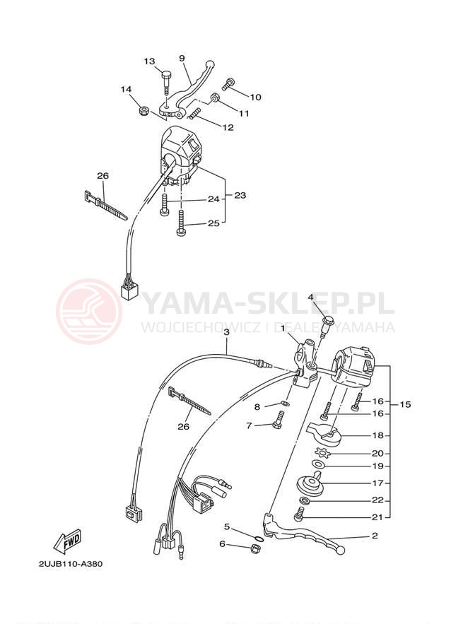 Schemat "Kierownica i osprzęt" do Yamaha VIRAGO 250 XV250W1/XV250W1C