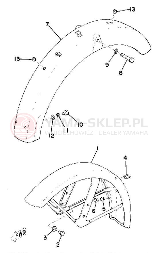 Schemat "Błotniki przód i tył" do Yamaha RS100C