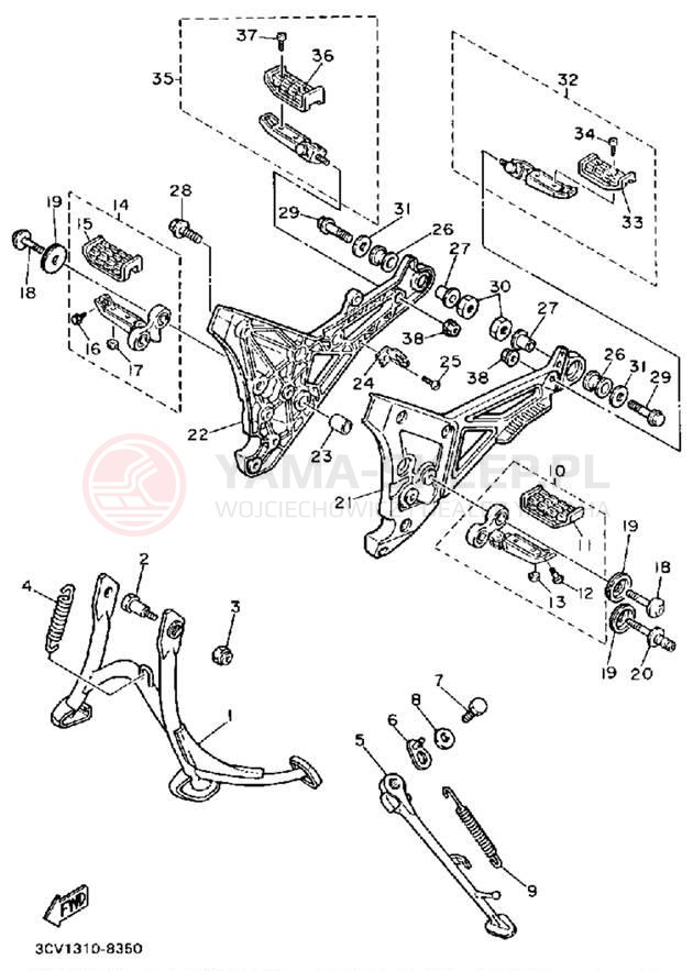 Schemat "Stopka postojowa i podnóżki" do Yamaha FJ1200WC/FJ1200W