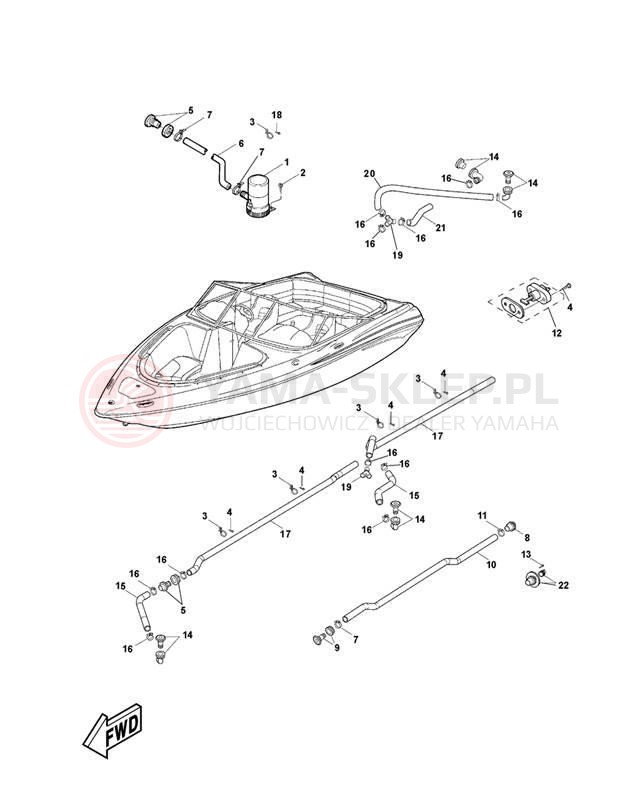 Schemat "DECK DRAIN FITTINGS" do Yamaha SX230 SRT1000AD