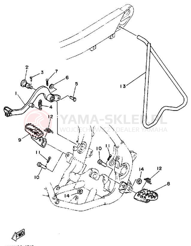 Schemat "Stopka postojowa i podnóżki" do Yamaha YZ125D1