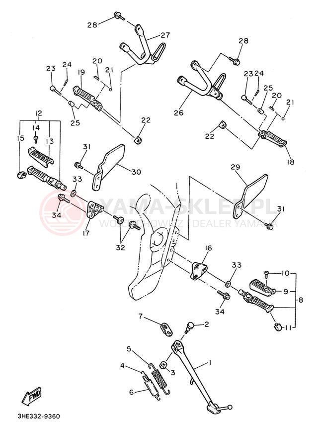Schemat "Stopka postojowa i podnóżki" do Yamaha FZR600RHC/FZR600RH