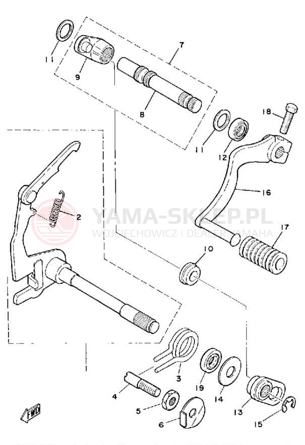 Schemat "Dźwignia zmiany biegów, wałek" do Yamaha MX100G
