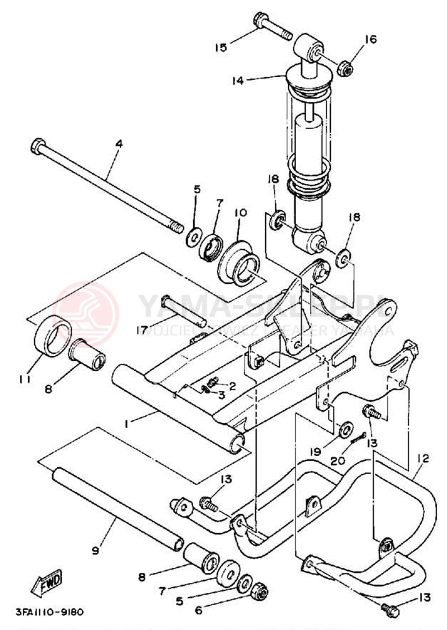 Schemat "wahacz, zawieszenie tył" do Yamaha BREEZE YFA1W
