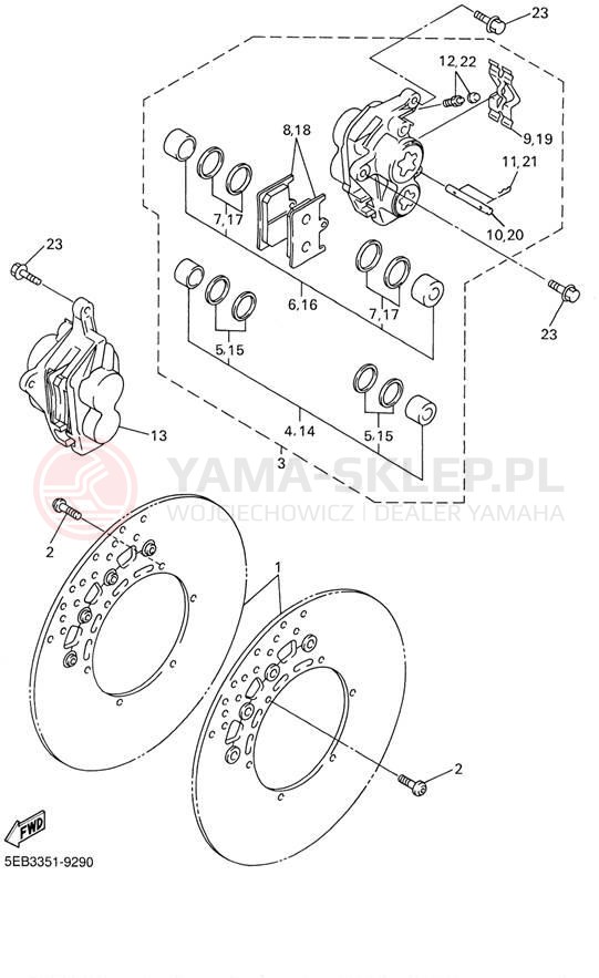 Schemat "Zacisk hamulcowy + tarcza przód" do Yamaha YZFR6 YZFR6NC/YZFR6N
