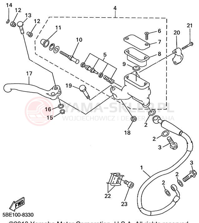 Schemat "Pompa hamulcowa przednia" do Yamaha YZ400FL