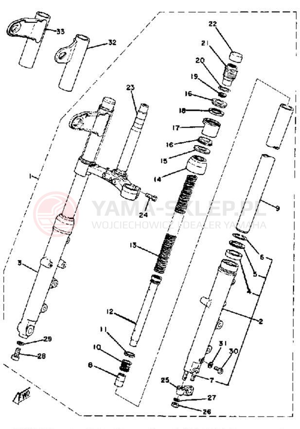 Schemat "Amortyzatory przód" do Yamaha XS650G