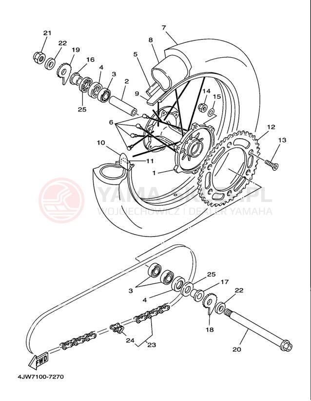 Schemat "Koło tył" do Yamaha WR250ZJ