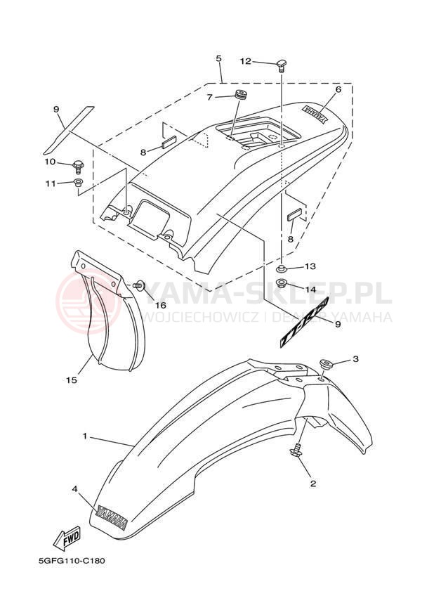 Schemat "błotnik" do Yamaha TT-R250 TTR250T/TTR250TC