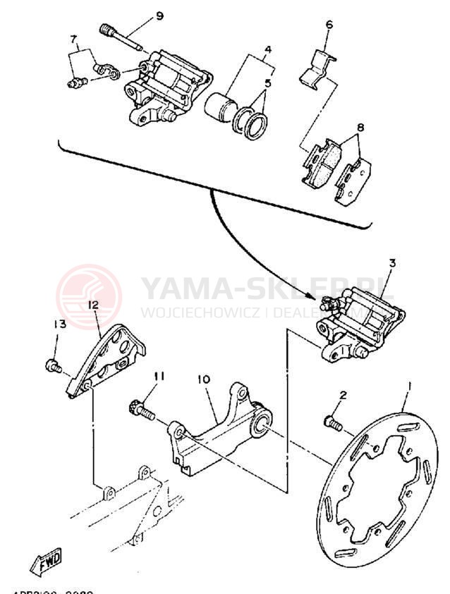 Schemat "Zacisk hamulcowy tylny" do Yamaha YZ125D1