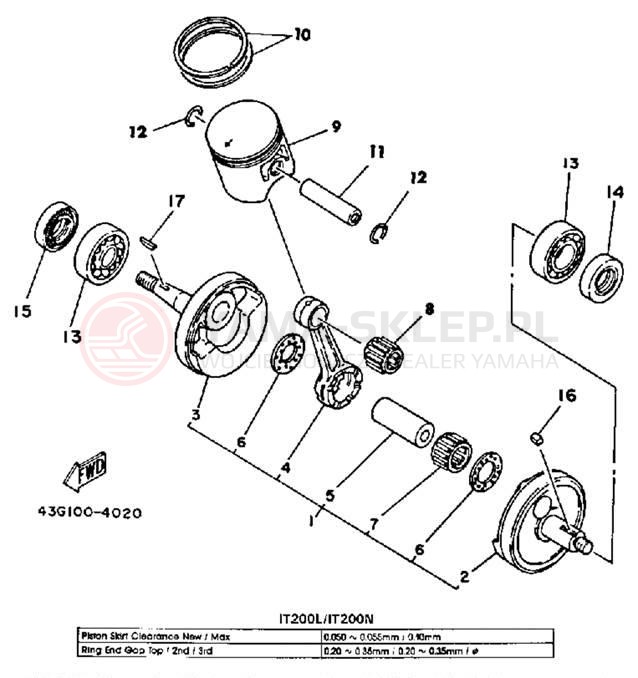 Schemat "Wał korbowy, tłok" do Yamaha IT200L