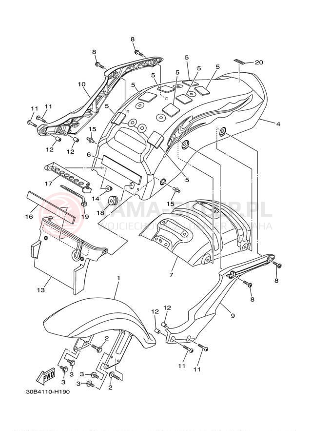 Schemat "błotnik" do Yamaha RAIDER XV19CYS/XV19CYCS