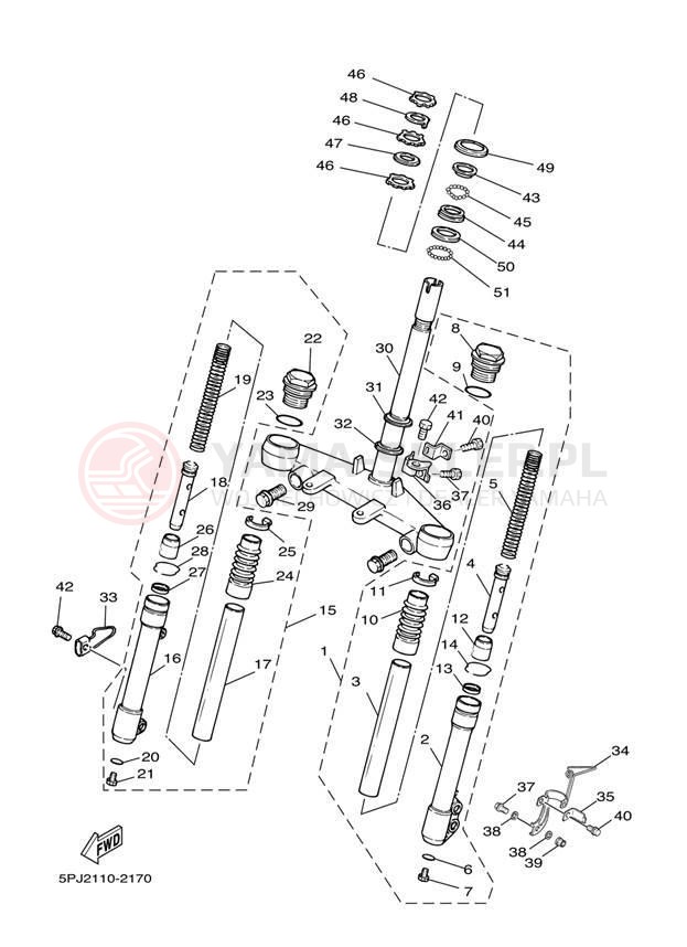 Schemat "Amortyzatory przód" do Yamaha ZUMA YW50T