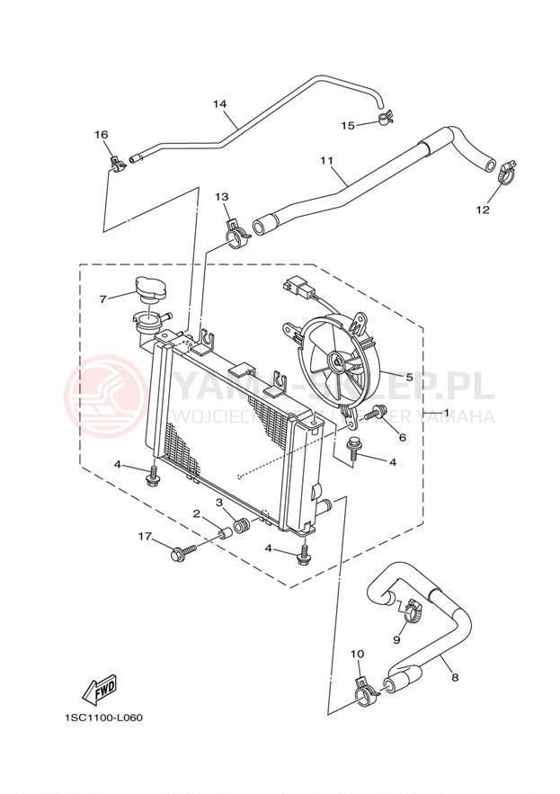 Schemat "Układ chlodzenia" do Yamaha GRIZZLY 300 YFM30GBL/YFM30GBGR