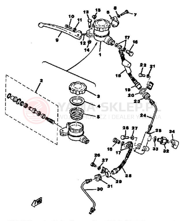 Schemat "Pompa hamulcowa przednia, przewód" do Yamaha XS650C