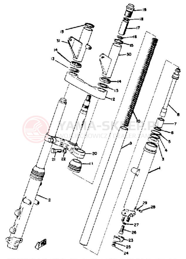 Schemat "Amortyzatory przód" do Yamaha RD250A