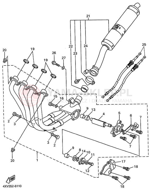 Schemat "Wydech końcowy" do Yamaha YZFR1 YZFR1KC/YZFR1K