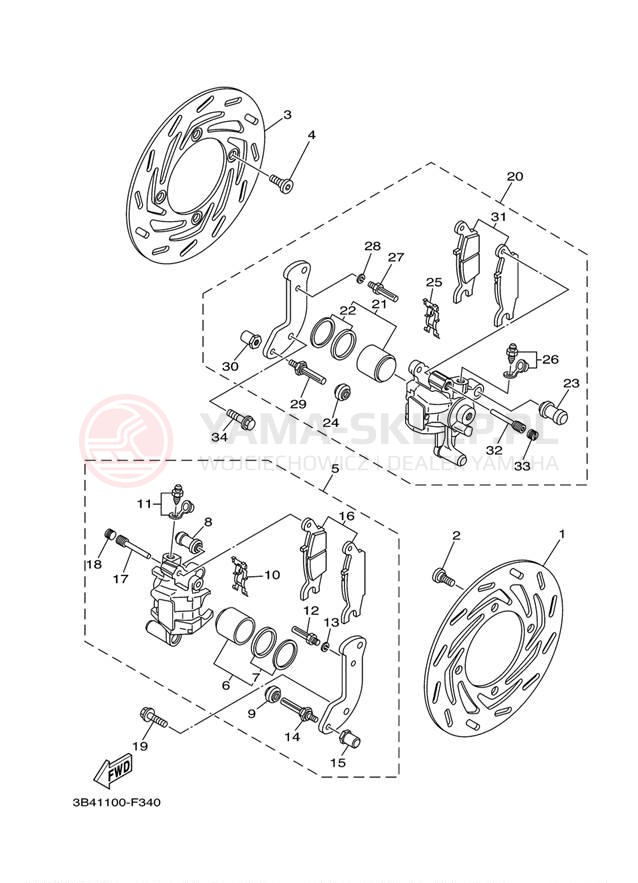 Schemat "Zacisk hamulcowy + tarcza przód" do Yamaha GRIZZLY 700 EPS 4WD YFM7FGPAL