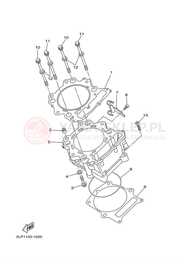 Schemat "cylinder" do Yamaha RAPTOR 660R YFM660RR