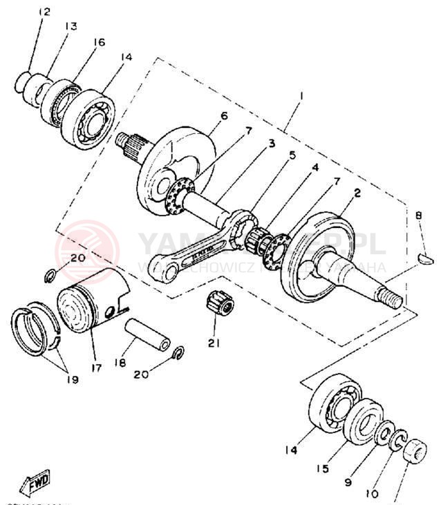Schemat "Wał korbowy, tłok" do Yamaha Y-ZINGER PW80D
