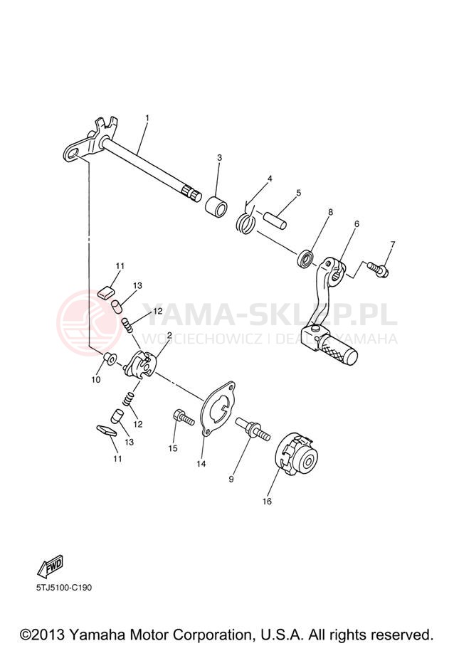 Schemat "Dźwignia zmiany biegów, wałek" do Yamaha WR450F WR450FV