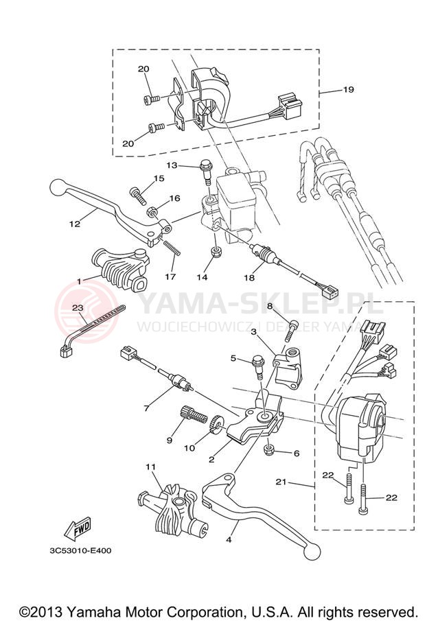 Schemat "Kierownica i osprzęt" do Yamaha XT250 XT250X/XT250XC