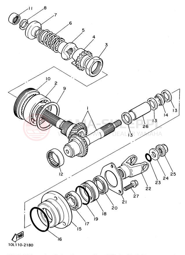Schemat "Przeniesienie napędu" do Yamaha VIRAGO 750 XV750HC1/XV750H1