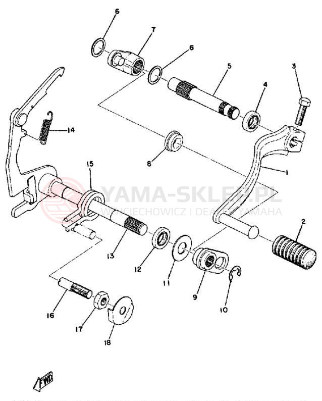 Schemat "Dźwignia zmiany biegów, wałek" do Yamaha DT175B