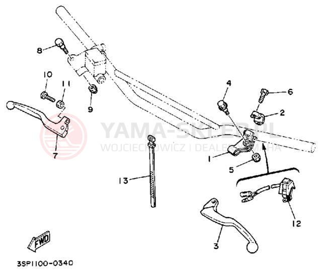 Schemat "Kierownica i osprzęt" do Yamaha YZ125A