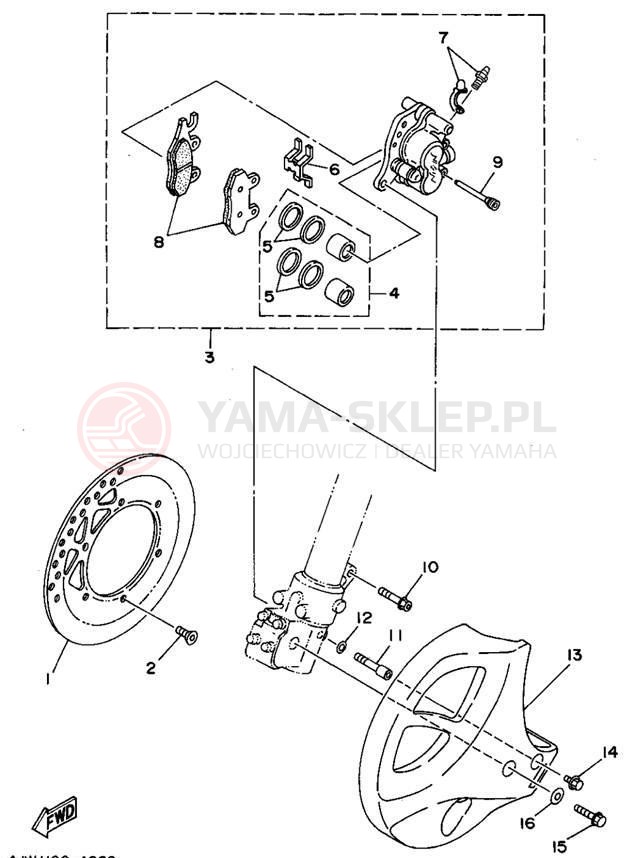 Schemat "Zacisk hamulcowy + tarcza przód" do Yamaha WR250ZF