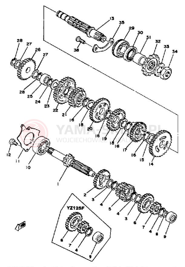 Schemat "Skrzynia biegów " do Yamaha YZ125E