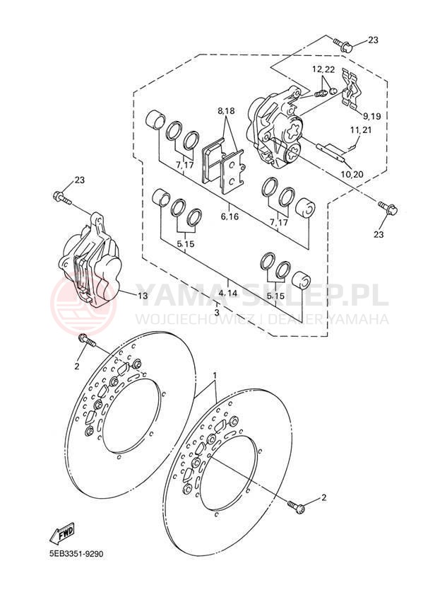 Schemat "Zacisk hamulcowy + tarcza przód" do Yamaha R6 YZFR6LC/YZFR6L