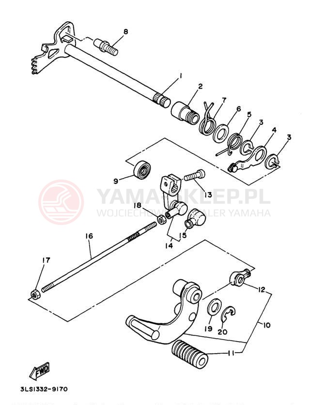 Schemat "Dźwignia zmiany biegów, wałek" do Yamaha VIRAGO 250 XV250JC/XV250J