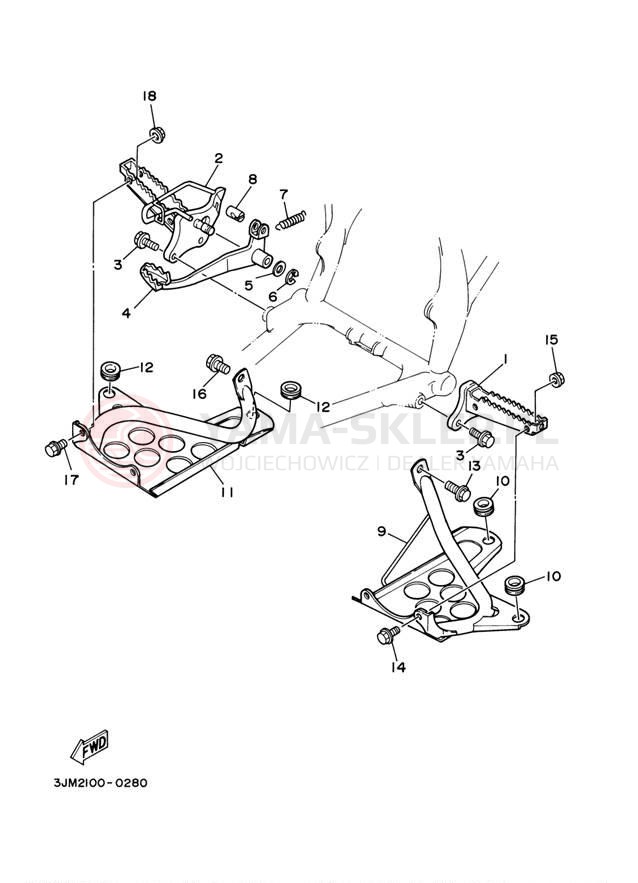 Schemat "Stopka postojowa i podnóżki" do Yamaha BLASTER YFS200N