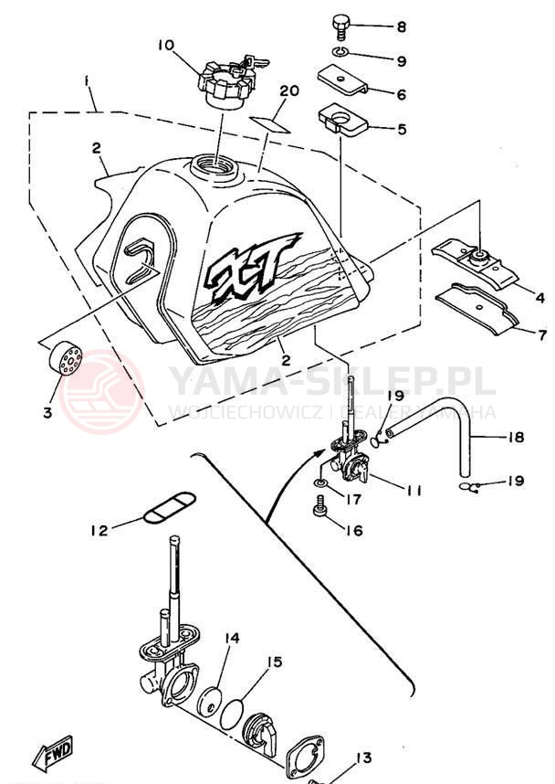 Schemat "zbiornik paliwa" do Yamaha XT350F/XT350FC