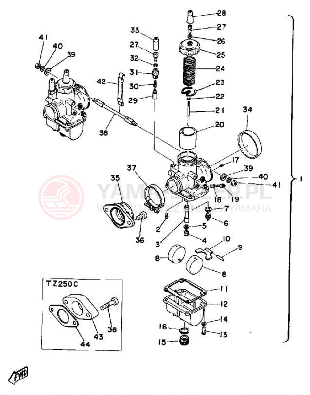 Schemat "Gaźnik" do Yamaha TZ350D/TZ250D