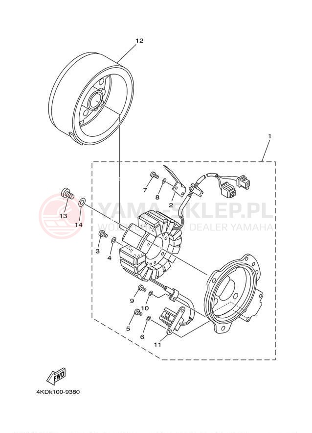 Schemat "prądnica" do Yamaha TIMBERWOLF 4WD YFB250FWM
