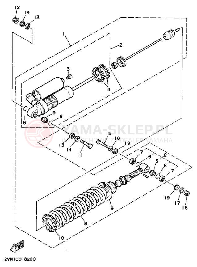Schemat "zawieszenie tył" do Yamaha YZ250U