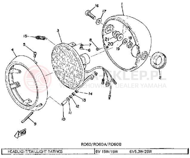 Schemat "Lampa przód" do Yamaha RD60A