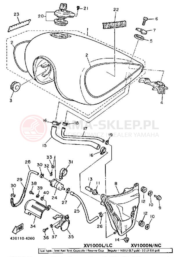 Schemat "zbiornik paliwa" do Yamaha VIRAGO 1000 XV1000LC/XV1000L