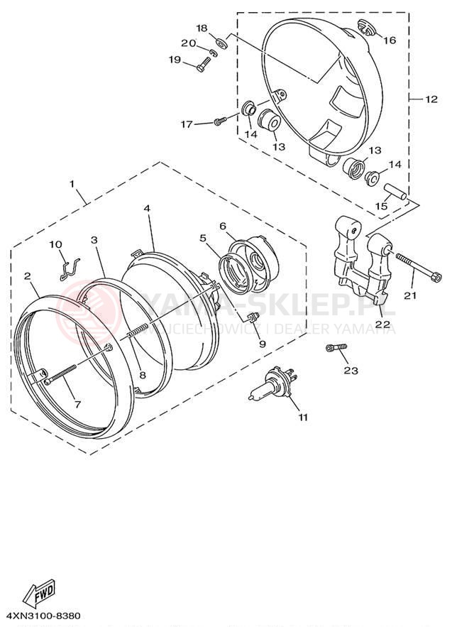 Schemat "Lampa przód" do Yamaha VIRAGO 1100 XV1100L/XV1100LC