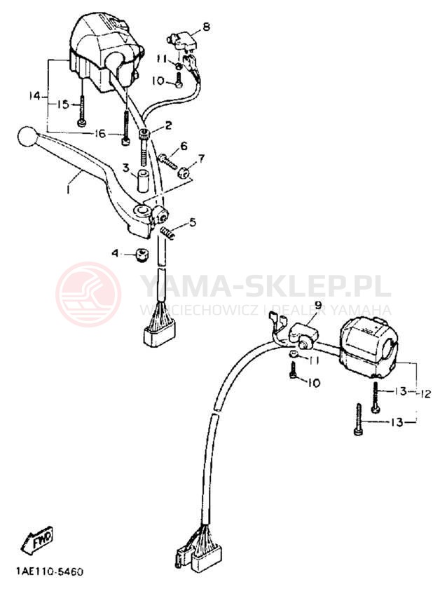 Schemat "Kierownica i osprzęt" do Yamaha FZ750SC/FZ750S