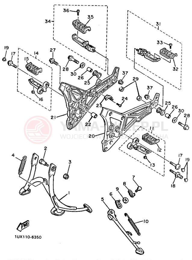Schemat "Stopka postojowa i podnóżki" do Yamaha FJ1200S/FJ1200SC