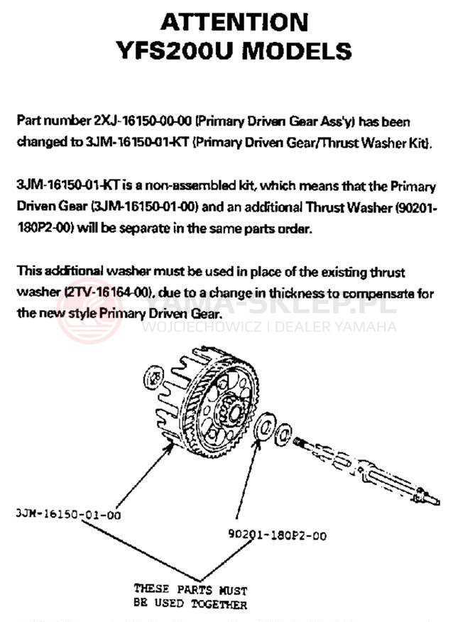 Schemat "przeniesienie napędu" do Yamaha BLASTER YFS200U