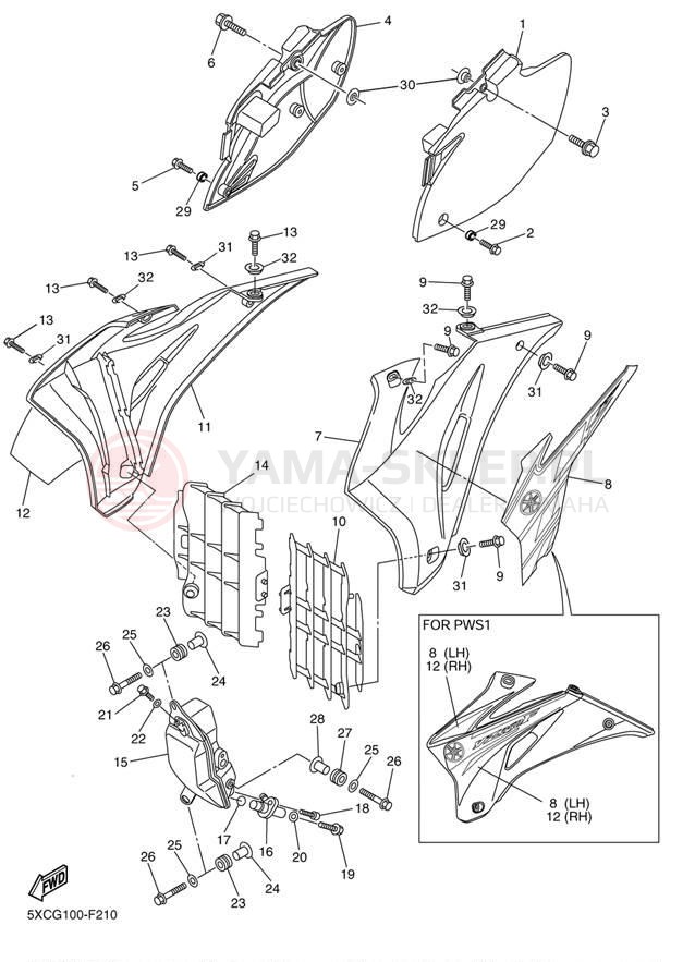 Schemat "Owiewki, pola numer., zb. oleju" do Yamaha YZ250F YZ250FW