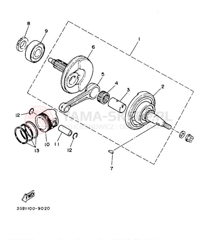 Schemat "Wał korbowy, tłok" do Yamaha YFM100W
