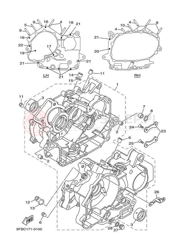 Schemat "Obudowa silnika" do Yamaha V STAR CUSTOM XVS65S/XVS65SC